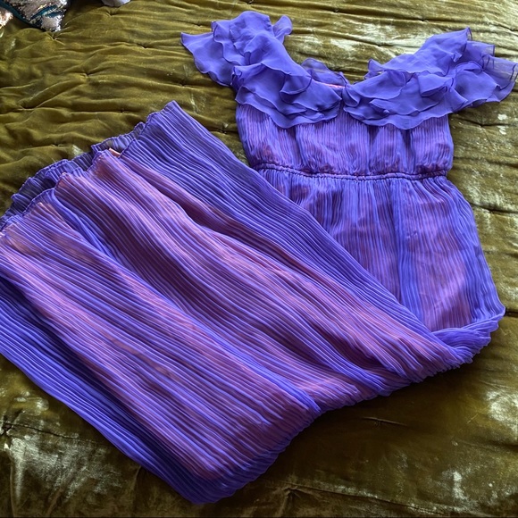Vintage Purple Peach Fancy Maxi Dress w Ruffles